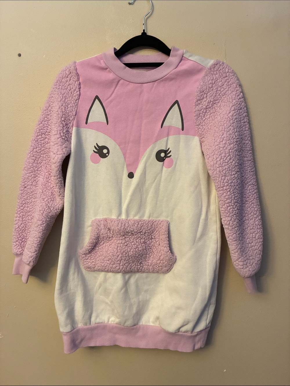 fabkids Pink and Cream Fox Sherpa Pullover Dress
